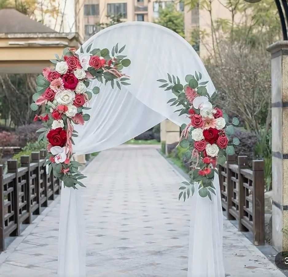 Artificial wedding arch flowers and drapes - red, pink, white | Home ...