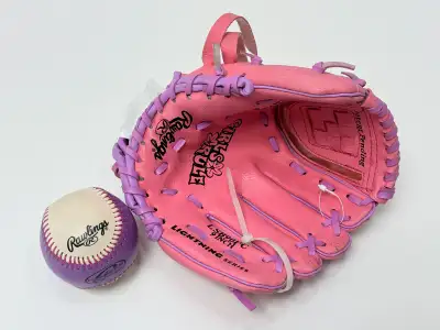 Rawlings Girls Rule Pink Purple Baseball Glove LS115G With Ball, View more