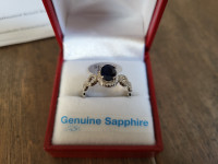 Brand New Sterling Silver Natural Blue Sapphire Ring For Sale