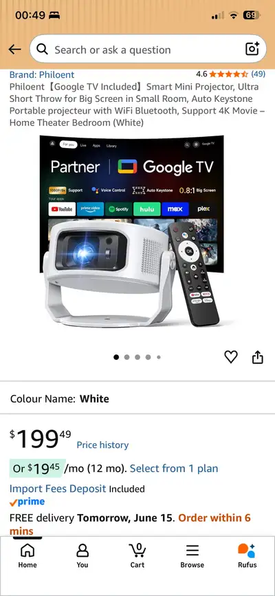 New Google TV Smart Mini Projector 1080P WiFi Bluetooth - $100, View more