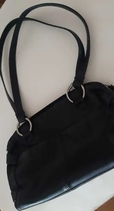 Black leather handbag, View more