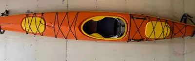 Great fiberglass kayak for recreational paddling or multi day trips. Comes with paddle and sprayskir...