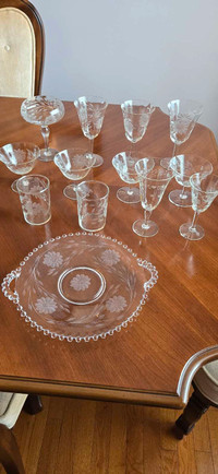 Pinwheel Crystal with plate and glasses 