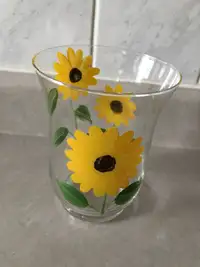 Hand painted sunflower glass vase