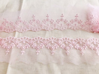 1.97" x 1 yd Lace Trim Cotton Embroidered Floral Pink ～ Sewing