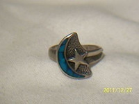 Vintage Sterling Silver Moon & Star Ring,Size 5.5,USA Estate