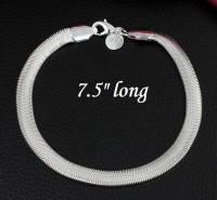 Stunning 6 MM Flat Snake Bone Silver Filled  Bracelet
