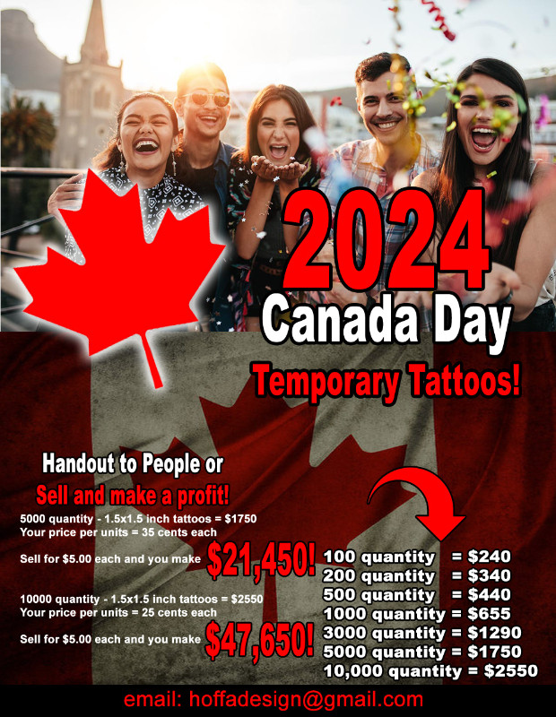 Canada Day and Custom Temporary Tattoos in Hobbies & Crafts in Guelph - Image 2