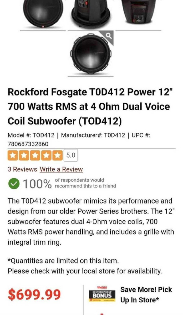 Rockford Fosgate T0D412 Power 12" 700rms 1400w subwoofer in Audio & GPS in Markham / York Region - Image 4