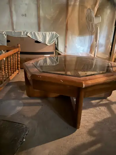 Wood- Glass top coffee and end table, View more