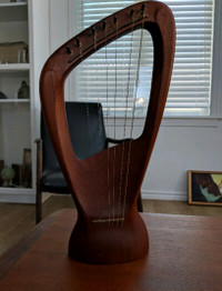 Vintage teak pentatonic harp lyre 