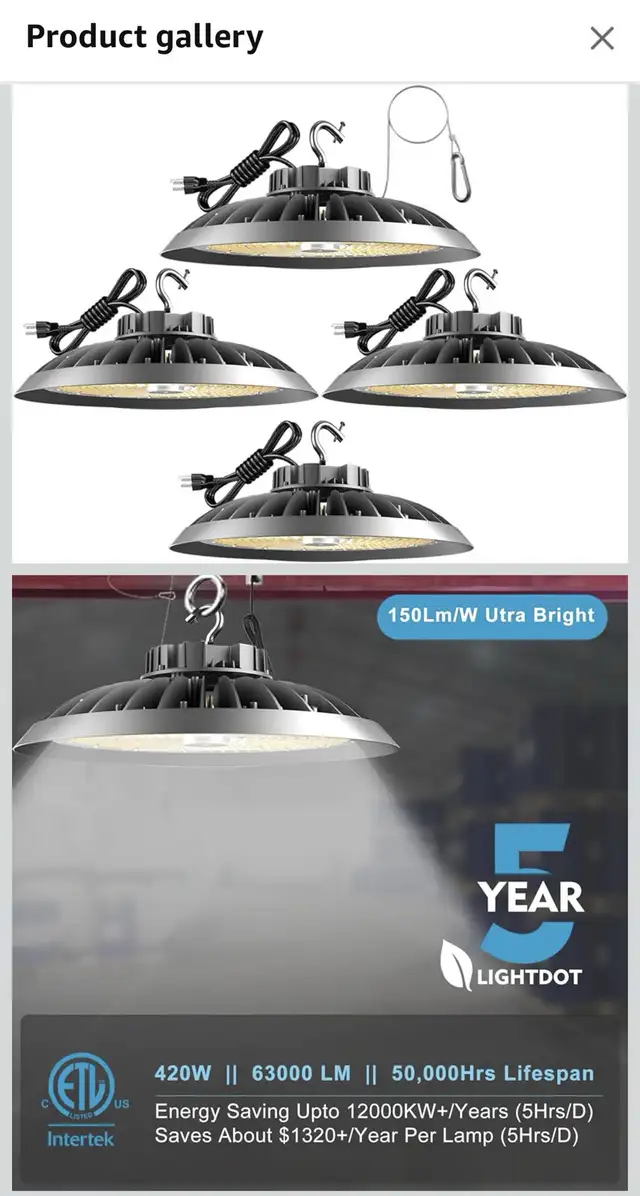 420W UFO LED High Bay Light 63000lm High Bay LED Lights NEW in Outdoor Lighting in City of Toronto - Image 5