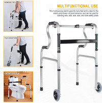 Adjustable Height Wheeled Walker Two-Button Compact Folding