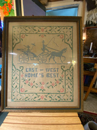 Vintage Framed Victorian Style Colonial Textile Sampler "East –