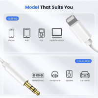 AUX Audio Cable for iPhone 13/12/11/XS/XR/X 8 7 6 5, iPad, iPod