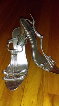 Silver strappy heels.