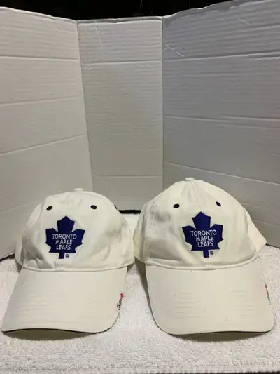 Two Vintage National Hockey League Toronto Maple Leafs Molson Canadian Beer All White Ball Caps I fo...