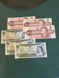 Canadian One / Two dollar Uncir Bills