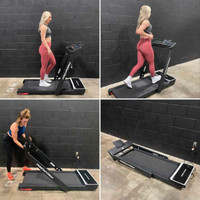 Exercise treadmill. Sports gym workout equipment row machine...