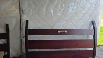 Double Dark Wood Bed Frame with Mattress, View more