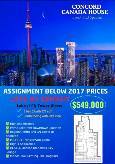 CONCORD CANADA HOUSE ASSIGNMENT BELOW 2017 PRICES LOSS OF DEPOSIT Lake // CN Tower Views Occupancy S...