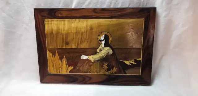 Wood inlays wall art Jesus Garden Gethsemane India vintage 15” L632348852952331216