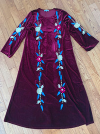 NEW XL wine red velvet embroidered maxi dress abaya gown hijab