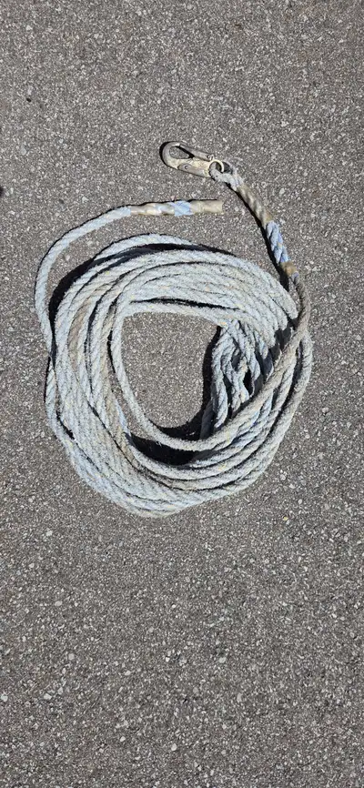 Nylon rope, 93 feet long with small snap hook, 5/8" thick., View more