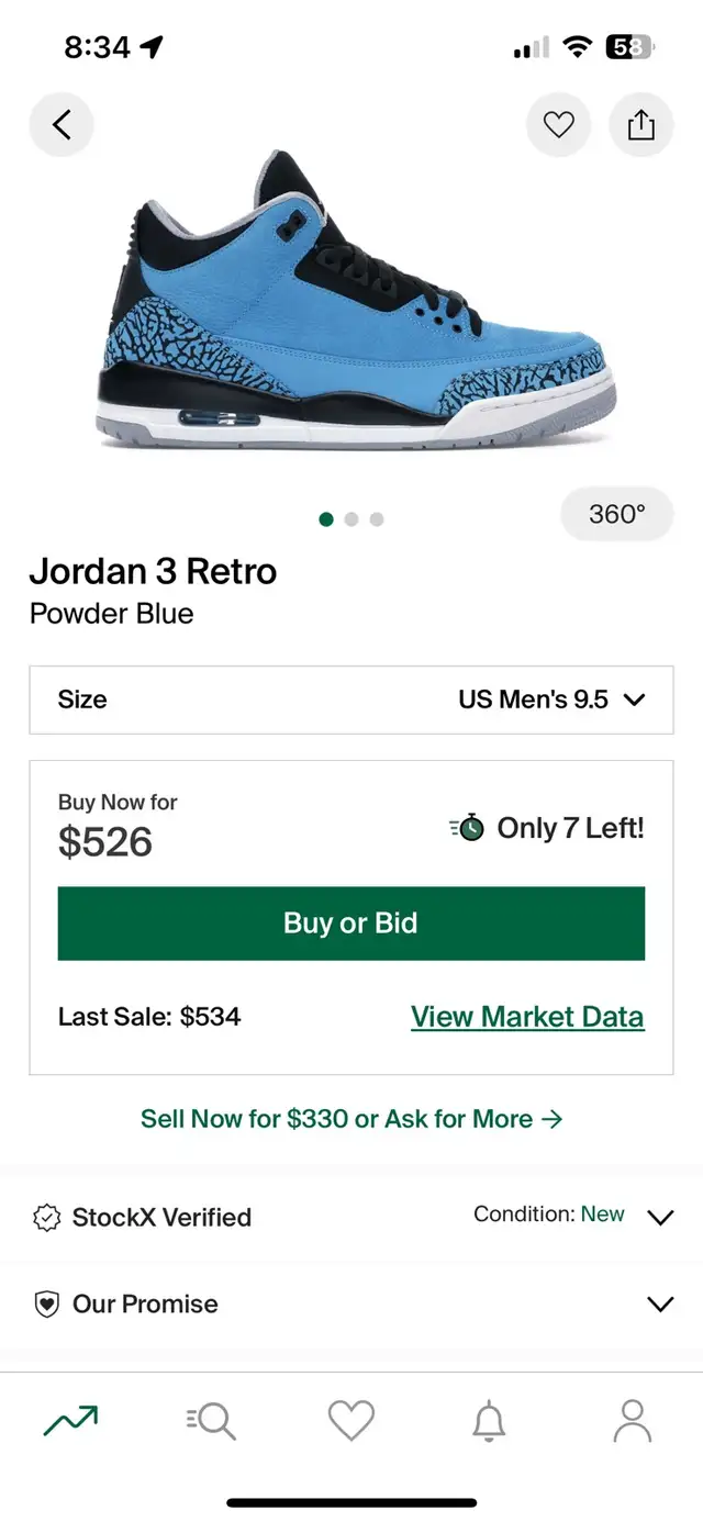 Air Jordan 3 Retro • Powder Blue • size 9.5 in Men's Shoes in City of Toronto - Image 3