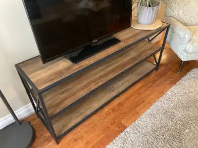 60-in X-Frame Metal and Wood Console Table - Rustic Oak, View more