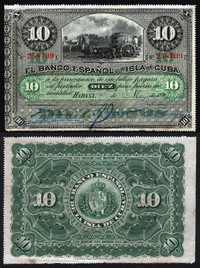 1896 Cuba 10 Pesos Banknote Pick-49 Circulated Free S/H