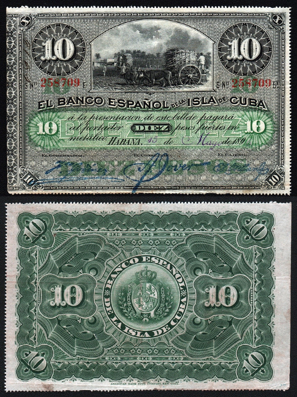 1896 Cuba 10 Pesos Banknote Pick-49 Circulated Free S/H in Arts & Collectibles in Oakville / Halton Region