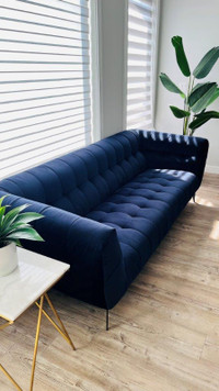 Navy blue velvet 3 seater sofa