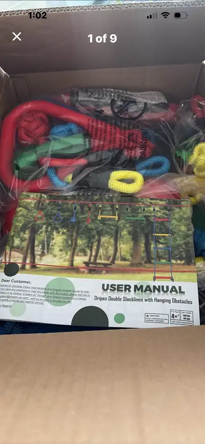 Comes with tree protectors Two 50 ft slack lines with hanging obstacles and a bag to take it with yo...