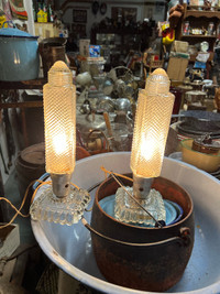 VINTAGE 2 ART DECO PHALLIC GLASS TABLE LAMPS WORKING