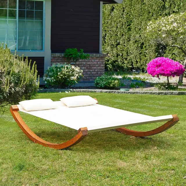 Rocking Double Sun Lounger Hammock with Curved Wooden Stand Outd in Patio & Garden Furniture in Markham / York Region - Image 2