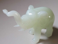 Vintage Pale Green Jadeite Glass Elephant Trunk up Figurine 