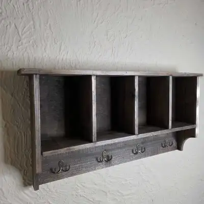 Homesense Rustic Wood Entryway Shelf with Hooks, View more