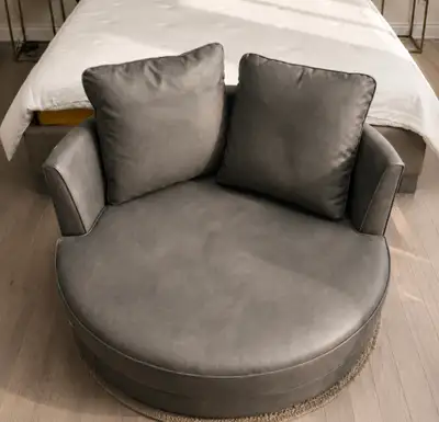 Mobilia Ivory Grey Swivel Cudde Chair + 2 Cushions, View more