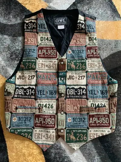Vintage License Plate Vest Tagged Size 3, Fits Size Medium To Large Good Condition Length Is Measure...