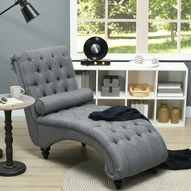 Button Tufted Chaise Lounge Chair Indoor Upholstered Lounge Chai in Chairs & Recliners in Markham / York Region - Image 2
