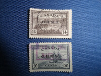 Timbres du Canada OHMS usagés 1949-1950. Scott: O7 et O8 à 2 e