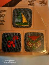 3 embroidered iron on patches, Penn, 50s 60s