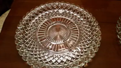 Anchor Hocking WATERFORD WAFFLE CRYSTAL 14" 5 PART RELISH PLATE, View more