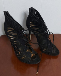 ALDO Black Stiletto High Heel Open Toe Lace-Up Dress Sandals (8)
