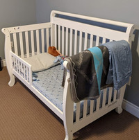 Solid hardwood baby crib, toddler bed, and change table/dresser