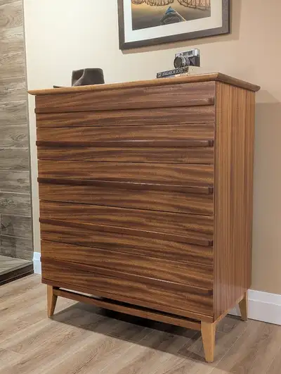 Refinished tall mahogany Gibbard dresser with 5 drawers. Newly installed center mount ball bearing d...