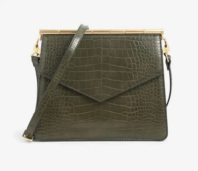 Croc-Effect Angular Crossbody Bag - Olive in Women's - Bags & Wallets in Kitchener / Waterloo - Image 2