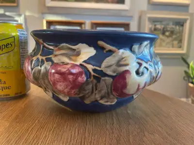 Antique Weller Pottery Baldwin Blue Apple Bowl c.1910