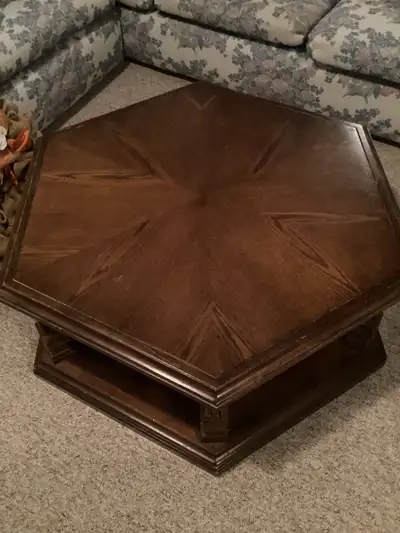 Hexagon Coffee Table - Retro, hexagon (6 sided) solid wood coffee table with lower shelf. Lower shel...